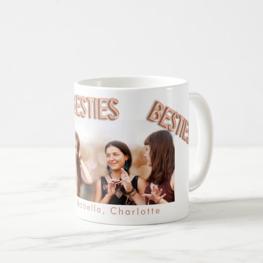 Mug Meilleurs amis blanc rose or besties BFF photo (Devant droit)