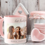 Mug Meilleurs amis pour toujours noms de photo rose pâ<br><div class="desc">Un cadeau pour votre(s) meilleur(s) ami(s) pour la fête d'anniversaire,  Noël ou un événement spécial. Texte gris : Best Friends Forever,  écrit avec un script de style à la main tendance. Personnalisez et utilisez vos propres photos et noms. Un arrière - plan rose vif et rose de couleur or.</div>