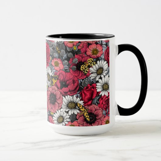 Mug Mélange de fleurs en rouge et gris (Droite)