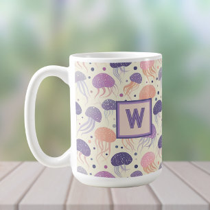 Mug Mélange de méduse pastel violet et monogramme oran
