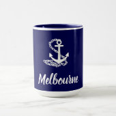 Mug Melbourne Ancre - Style Maritime Bleu Et Blanc (Centre)