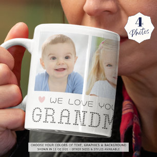 Mug Mémé 4 Photos Cœurs Roses Gris