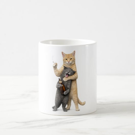 Mug Mème de chat drôle stupide — Chat qui fume et boit (Centre)