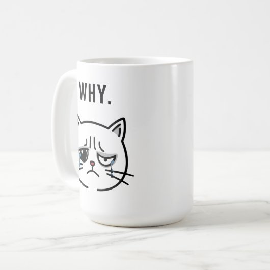 Mug Mème de chat en Pleure triste "POURQUOI" - (Devant gauche)
