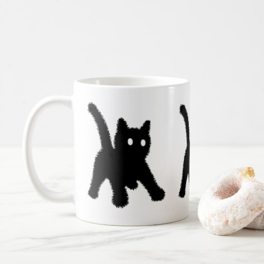 Mug Mème de chat noir surpris choqué drôle (Avec donut)