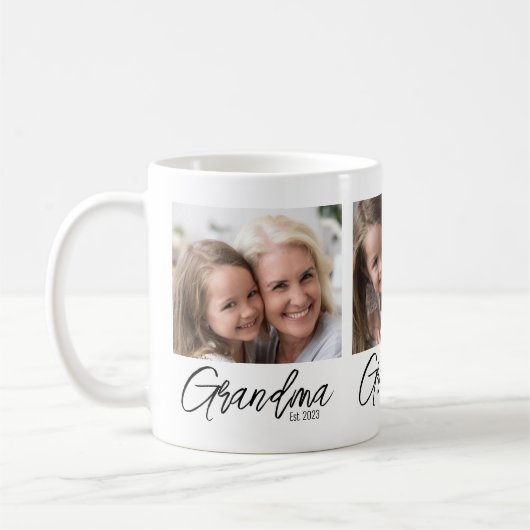 Mug Mémé personnalisée avec 3 photos Année d'établisse (Gauche)