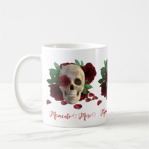 Mug Memento Mori. Crâne aux roses rouges