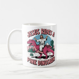 Mug Mèmes drôles de Jésus, Jésus monte un dinosaure ro
