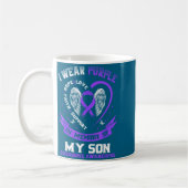 Mug Mémoire violette mon fils ruban de sensibilisation (Gauche)