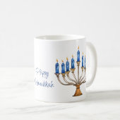 Mug Menorah avec des bougies brûlantes Joyeux Hanoukka (Devant droit)