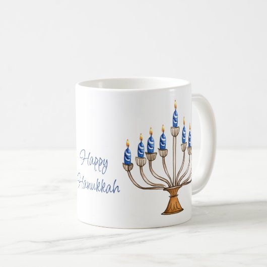 Mug Menorah avec des bougies brûlantes Joyeux Hanoukka (Devant droit)
