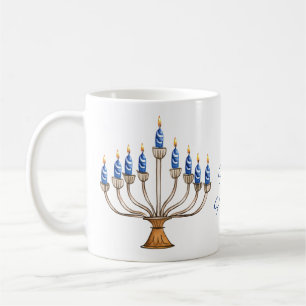 Mug Menorah avec des bougies brûlantes Joyeux Hanoukka