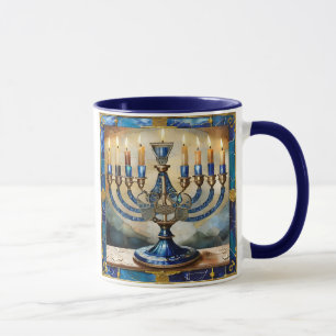 Mug Menorah de Hanukkah bleue