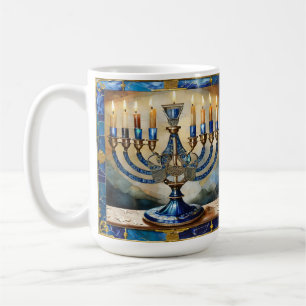 Mug Menorah de Hanukkah bleue