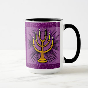 Mug Menorah Jaune Purple Faux Parties scintillant