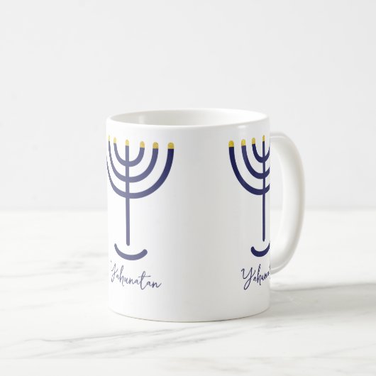 Mug Ménorah moderne Marine Gold Custom nommé (Devant droit)
