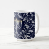 Mug Menorah Navy Profond Motif William Morris (Devant droit)