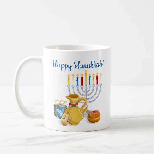 Mug Menorah traditionnelle Joyeux Hanukkah Chag Sameac (Gauche)