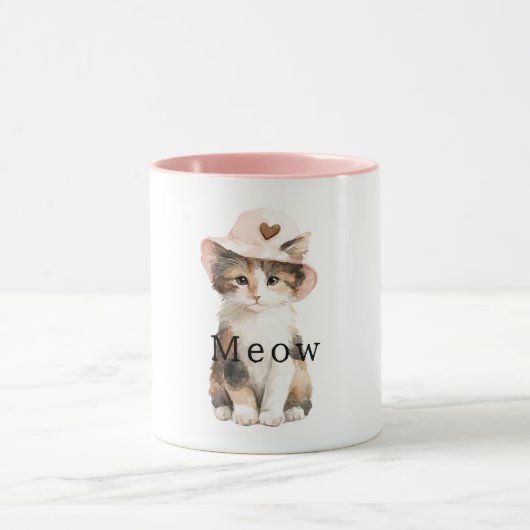 Mug Meow Cat Pink Hat Heart (Centre)
