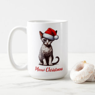 Mug Meow Christmas Devon Rex Cat, Noël Père Noël Kitte