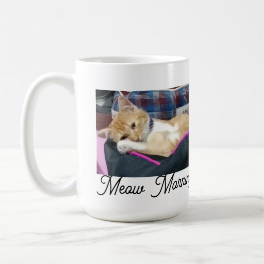 Mug Meow Morning, photo, texte, texte arrière, remplaç (Gauche)
