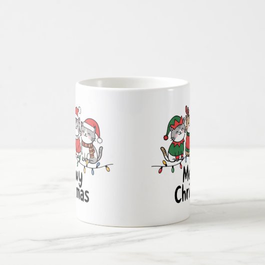 Mug Meowy Christmas Cats with Lights Funny Holiday (Centre)