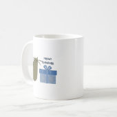 Mug Meowy Christmas Grey Chat avec cadeau bleu (Devant gauche)