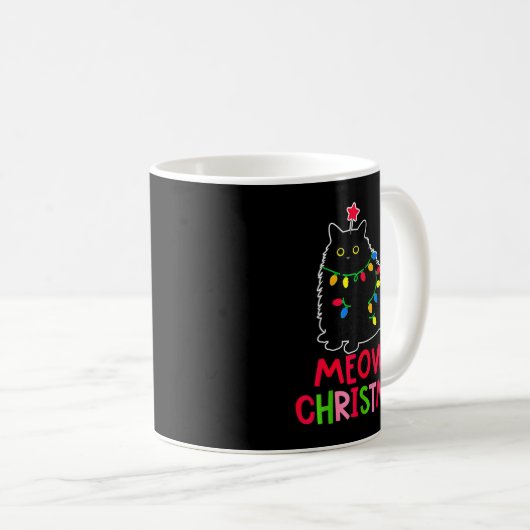 Mug Meowy Christmas Xmas Lights Black Cat Pajamas Fami (Devant droit)
