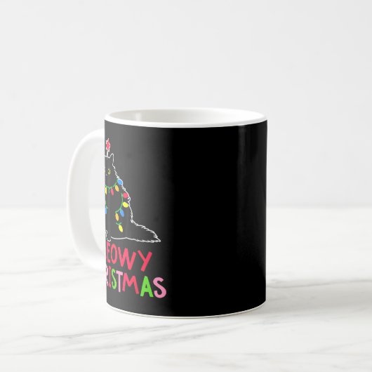 Mug Meowy Christmas Xmas Lights Black Cat Pajamas Fami (Devant gauche)