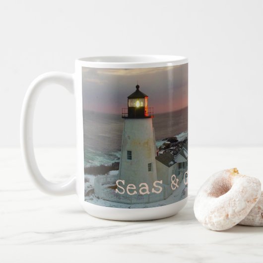 Mug Mer et salutations Blush Pink Lighthouse (Avec donut)