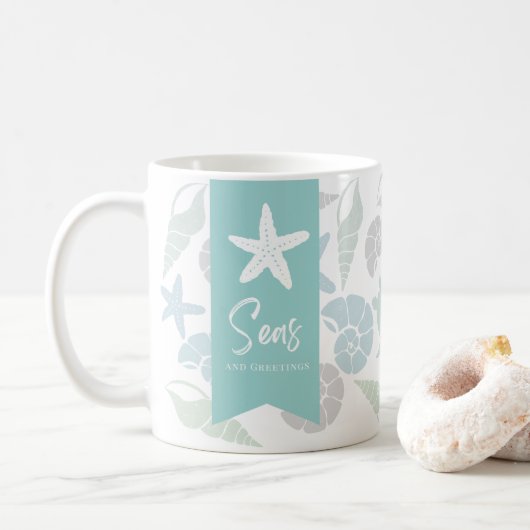 Mug Mer et salutations Seashell Vacances côtières (Avec donut)