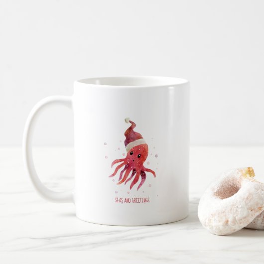 Mug Mer octopique mignonne et salutations Santa Hat (Avec donut)