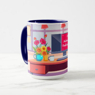 Mug Merci Admin Scène de bureau animée de dessin animé