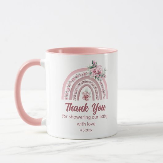 Mug merci boho rose arc-en-ciel baby shower botanique (Gauche)