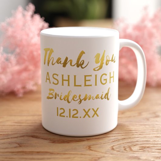 Mug Merci Bridesmaid Script moderne Faux Gold Foil