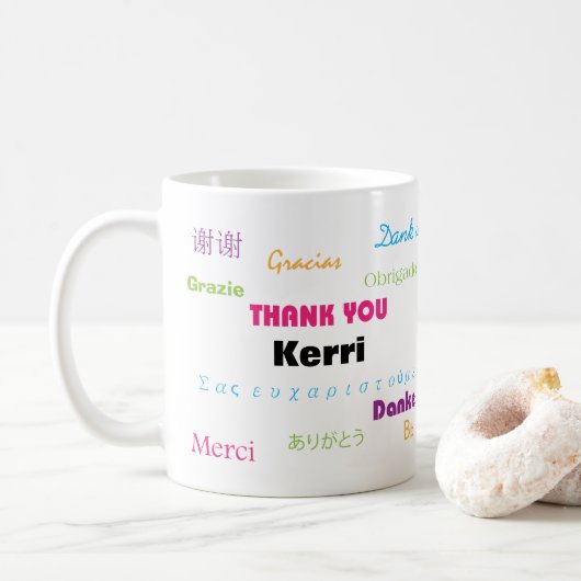 Mug Merci coloré Beaucoup de langues personnalisent (Avec donut)