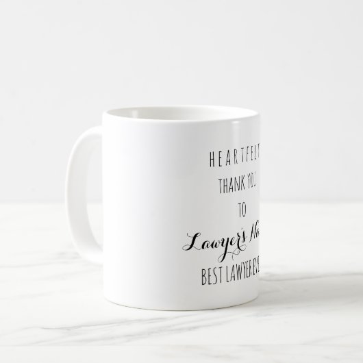 Mug Merci de coeur meilleur avocat jamais la typograph (Devant gauche)