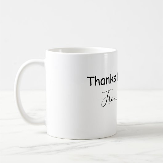 Mug merci d'être venu nom du texte message babyshower (Gauche)