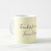 Mug merci d'être venu nom du texte message jaune pas (Devant gauche)