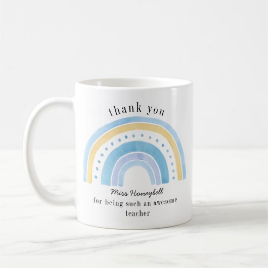 Mug Merci Doodle Bleu arc-en-ciel Awesome enseignant (Gauche)