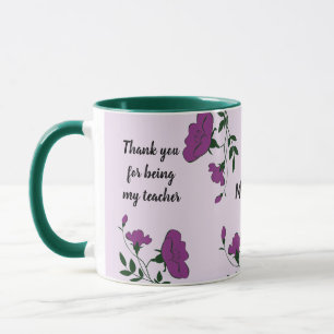 Mug Merci Enseignant Purple Appréciation Florale