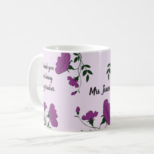 Mug Merci Enseignant Purple Appréciation Florale (Devant gauche)
