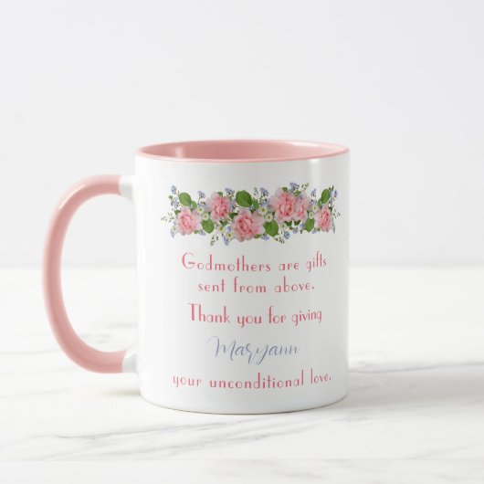 Mug Merci Godmère Cadeau Fleurs roses Personnalisées (Gauche)