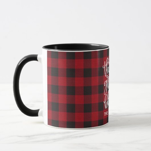 Mug Merci Grateful Nom Béni Rouge Plaid (Gauche)