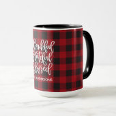 Mug Merci Grateful Nom Béni Rouge Plaid Grand (Devant droit)