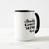 Mug Merci, Gratuit, Béni Étincelant Thanksgiving (Devant droit)