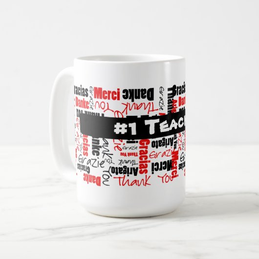 Mug Merci multilingue d'appréciation de professeur (Devant gauche)