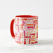 Mug Merci multilingue rouge orange (Devant gauche)