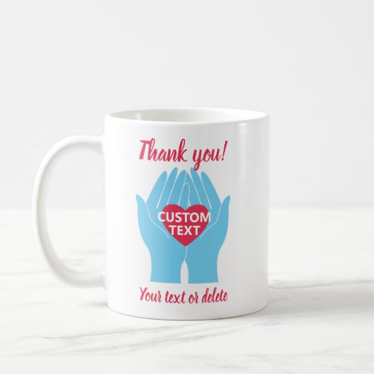 Mug Merci pour aider les mains avec le coeur sur mesur (Gauche)