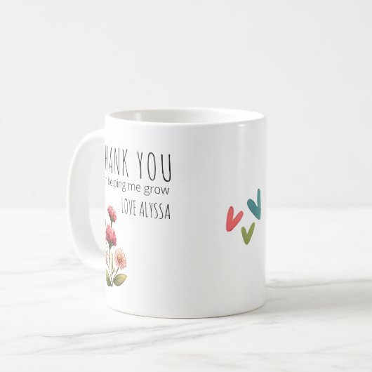 Mug Merci pour m'aider à développer des fleurs Enseign (Devant gauche)
